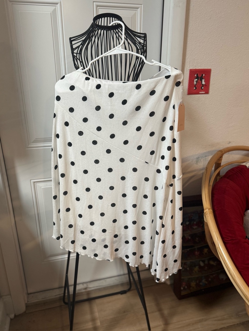 Polka Dot White & Black Flowing Women's Skirt